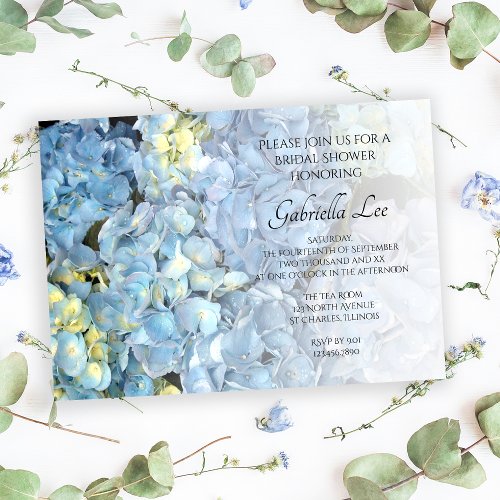 Blue Hydrangea Floral Bridal Shower Invitation
