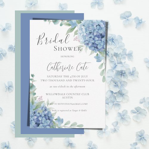 Blue Hydrangea Floral Bridal Shower Invitation