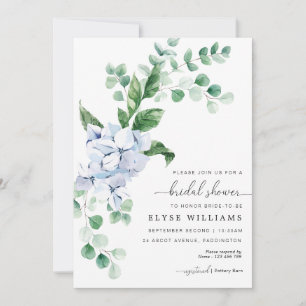 Blue Hydrangea Floral Bridal Shower Invitation