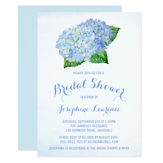 Blue Hydrangea Floral Bridal Shower Invitations