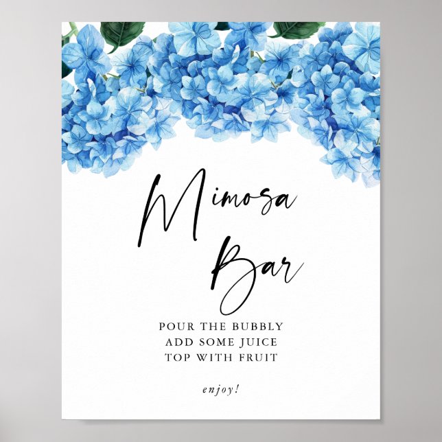 Blue Hydrangea Floral Bridal Shower Mimosa Bar Poster (Front)