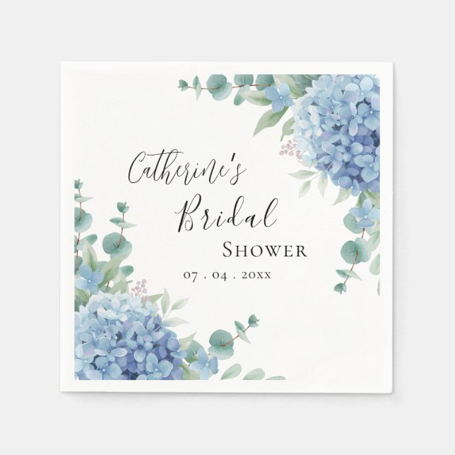 Blue Hydrangea Floral Bridal Shower Napkins (Front)