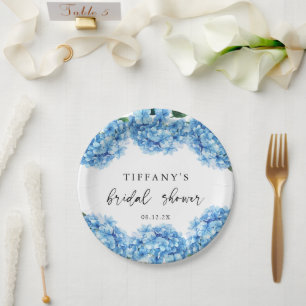 Blue Hydrangea Floral Bridal Shower Paper Plates
