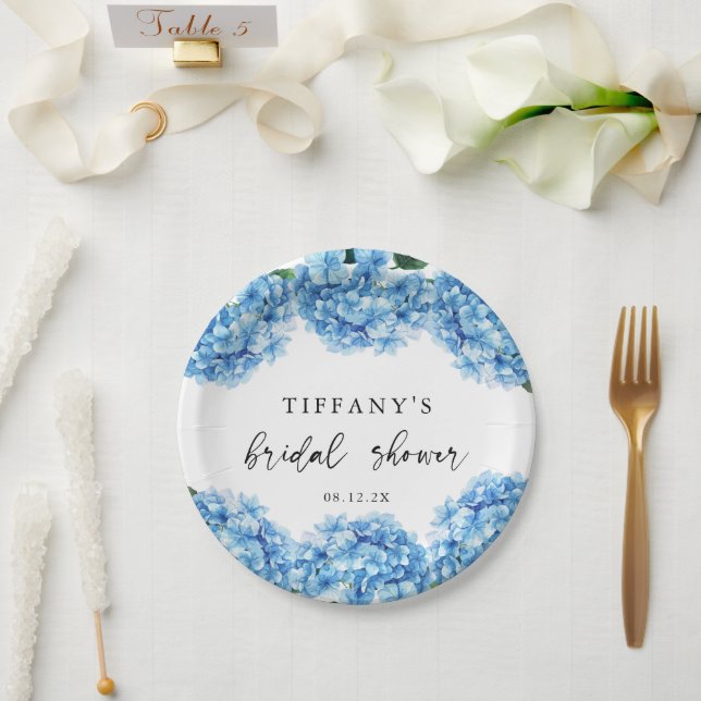 Blue Hydrangea Floral Bridal Shower  Paper Plates (Wedding)