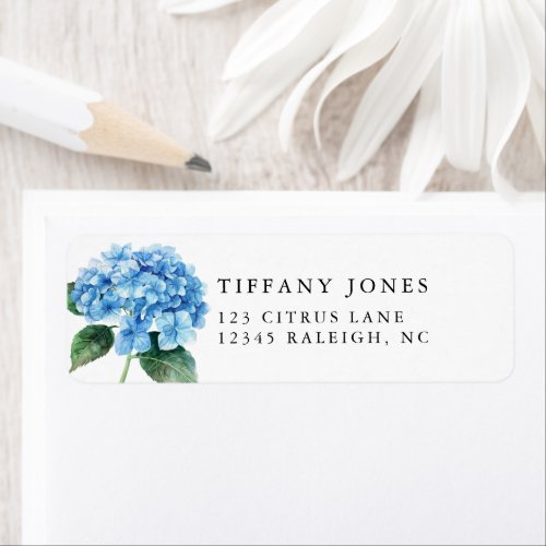 Blue Hydrangea Floral Bridal Shower Return Address Label