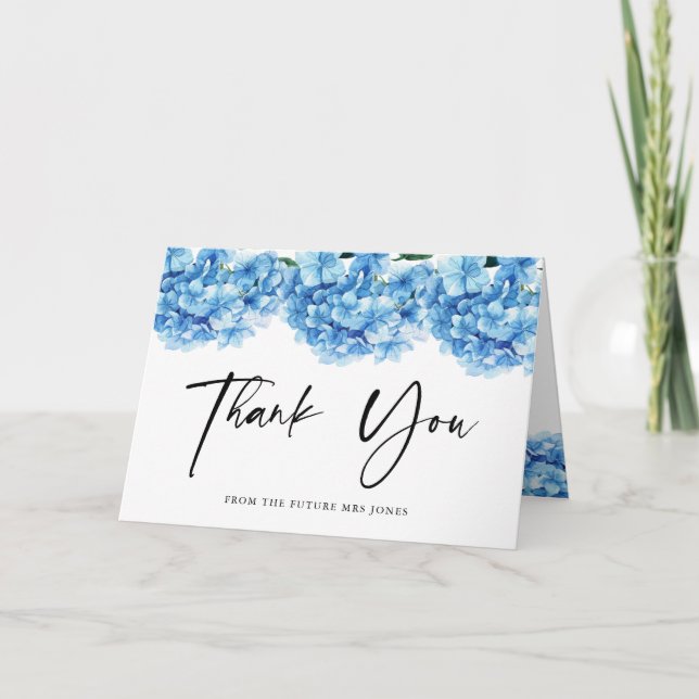 Blue Hydrangea Floral Bridal Shower Thank you (Front)