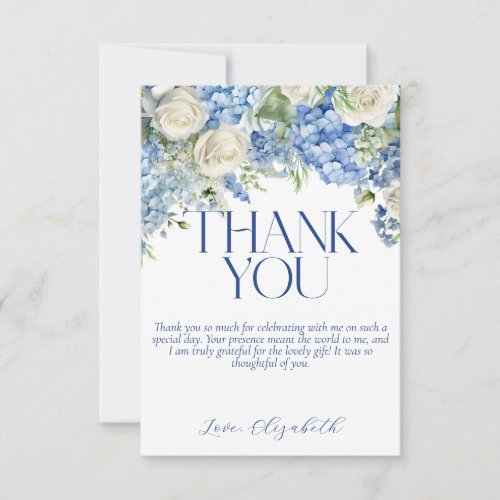 Blue Hydrangea Floral Bridal Shower Thank You Card