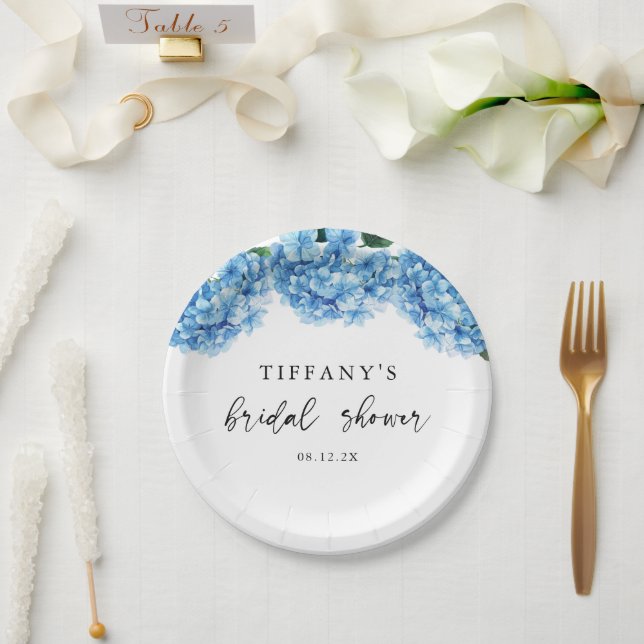 Blue Hydrangea Floral Bridal Shower Welcome Sign Paper Plates (Wedding)