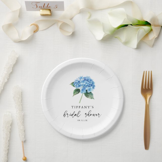Blue Hydrangea Floral Bridal Shower Welcome Sign Paper Plates (Wedding)