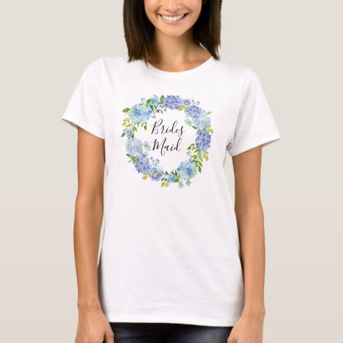 Blue Hydrangea Floral Bridesmaid T_ Shirts