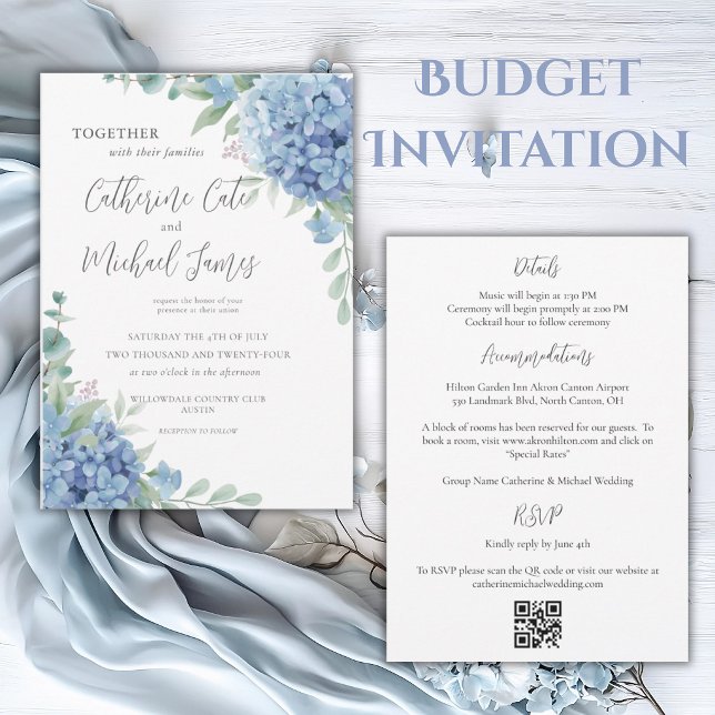 Blue Hydrangea Floral Budget Wedding Invitation (Creator Uploaded)