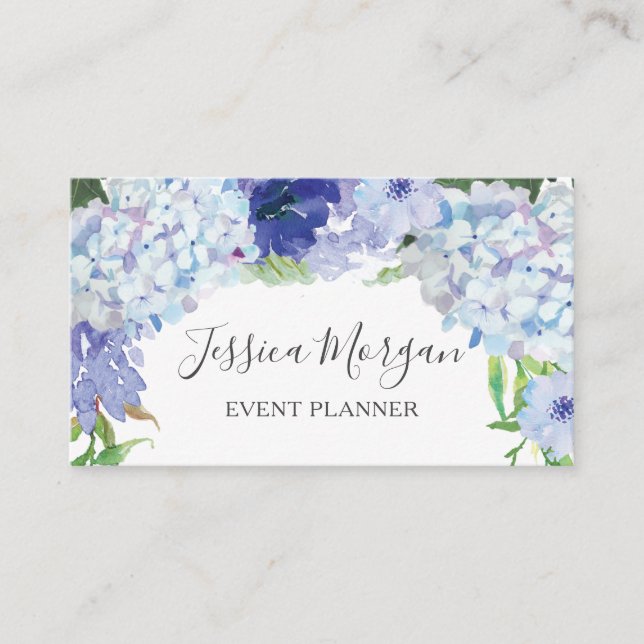 Blue Hydrangea Floral Business Cards (Front)