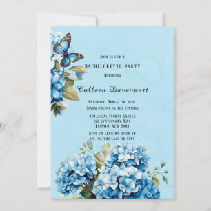 Blue Hydrangea Floral Butterfly Bachelorette Party Invitation