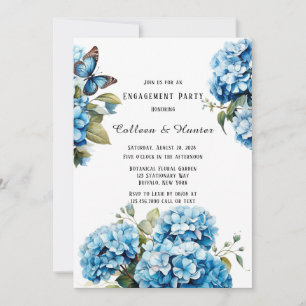 Blue Hydrangea Floral Butterfly Engagement Party Invitation