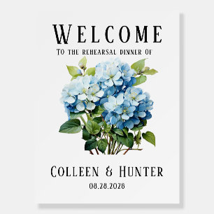 Blue Hydrangea Floral Butterfly Rehearsal Dinner Foam Board