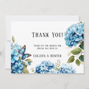 Blue Hydrangea Floral Butterfly Thank You Cards