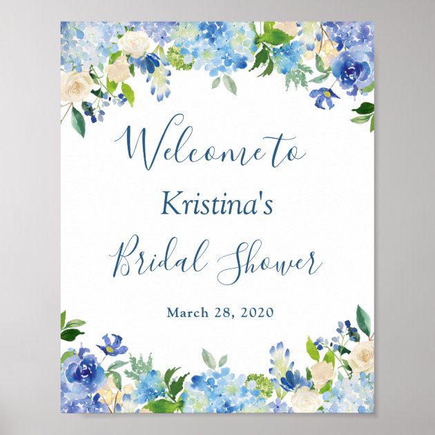 Blue Hydrangea Floral Chic Bridal Shower Sign
