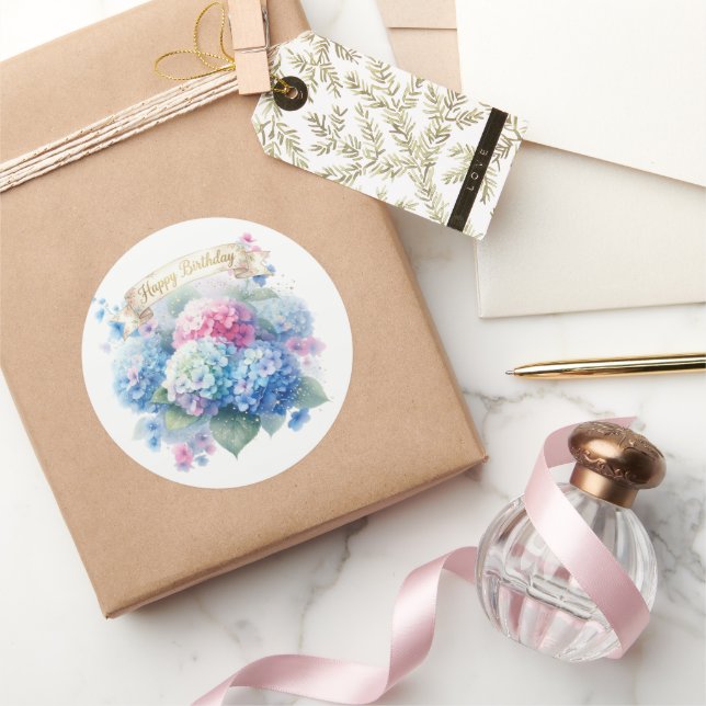 Blue Hydrangea Floral  Classic Round Sticker (Gifting)