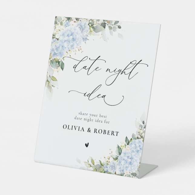 Blue Hydrangea Floral Date Night Idea Sign (Front)