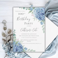 Blue Hydrangea Floral Elegant 100th Birthday