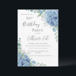Blue Hydrangea Floral Elegant 60th Birthday Invitation<br><div class="desc">Blue hydrangeas on a white background beautiful 60th birthday invitation.  A beautiful and elegant invitation for any woman.  Simply lovely.  The watercolor hydrangeas are just stunning. Classy & chic.</div>
