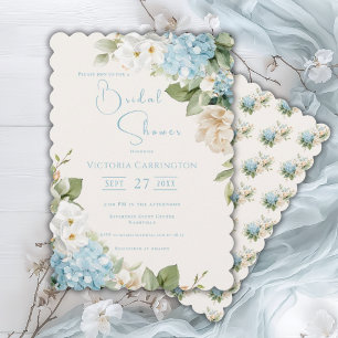 Blue Hydrangea Floral Elegant Bridal Shower Invitation