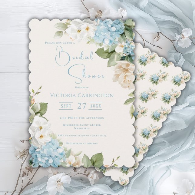 Blue Hydrangea Floral Elegant Bridal Shower Invitation (Creator Uploaded)