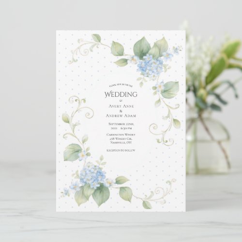 Blue Hydrangea Floral Elegant Wedding Invitation
