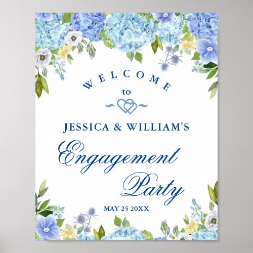 Blue Hydrangea   Floral Engagement Party Sign