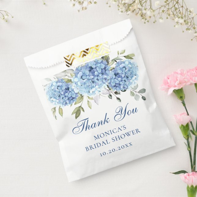 Blue Hydrangea Floral Eucalyptus Bridal Shower Favor Bag (Sealed)