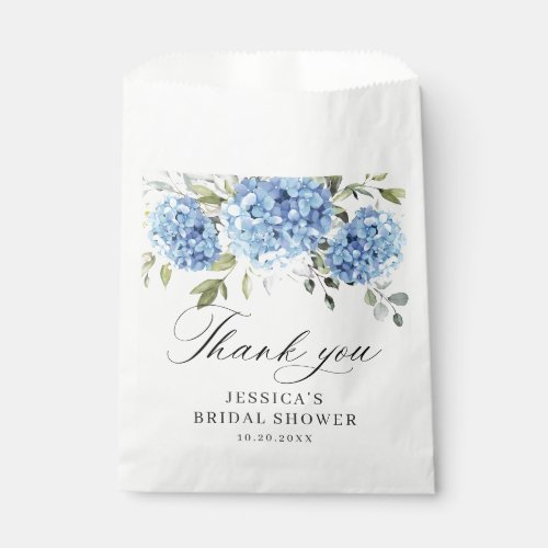 Blue Hydrangea Floral Eucalyptus Bridal Shower Favor Bag