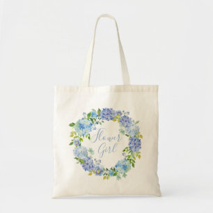 Blue Hydrangea Floral Flower Girl Tote Bag