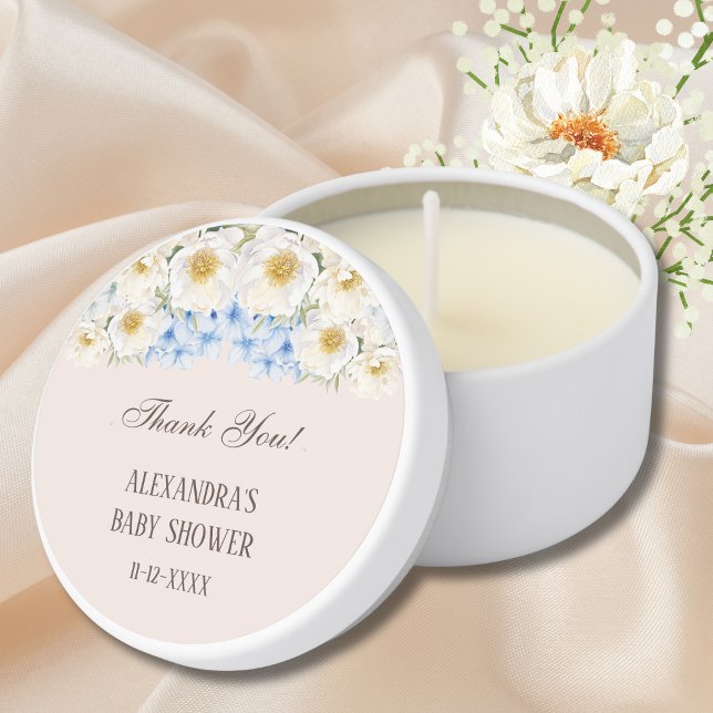 Blue Hydrangea Floral Garden Baby Shower Thank You Mini Candle Favors (Creator Uploaded)