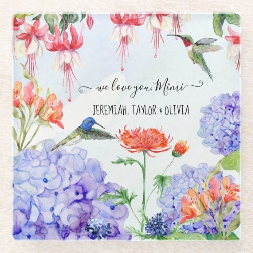 Blue Hydrangea Floral Garden We Love You Mimi Glass Coaster