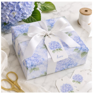 Blue Hydrangea Floral Gift Wrap for Weddings