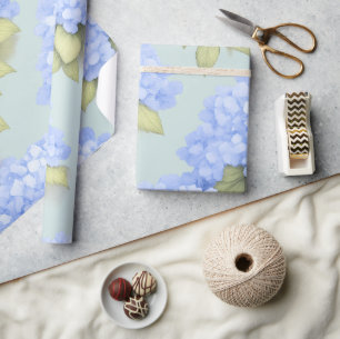Blue Hydrangea Floral Gift Wrapping Paper