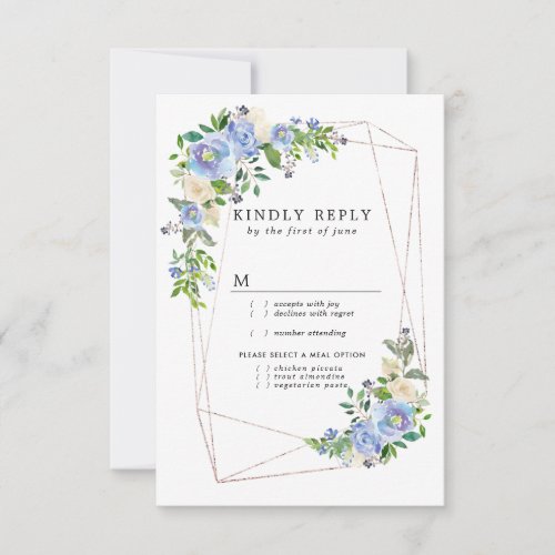 Blue Hydrangea Floral Gold Frame Wedding RSVP Card