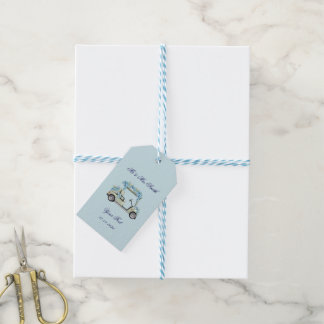 Blue Hydrangea Floral Golf Cart Wedding Favor Tags