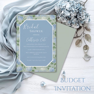 Blue Hydrangea Floral Green Bridal Shower Invitation