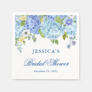 Blue Hydrangea Floral Greenery Bridal Shower Paper Napkins