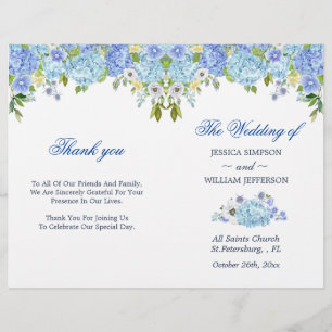 Blue Hydrangea Floral Greenery Folded Wedding