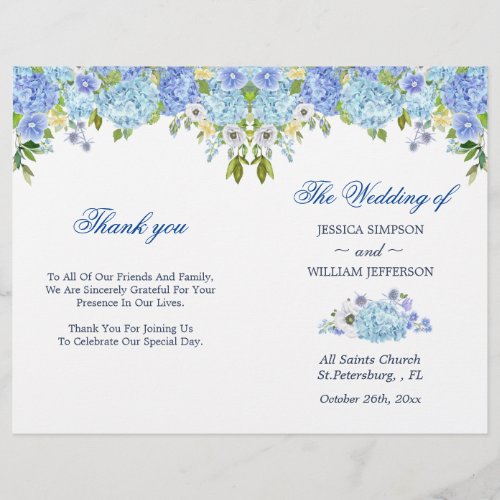 Blue Hydrangea Floral Greenery Folded Wedding