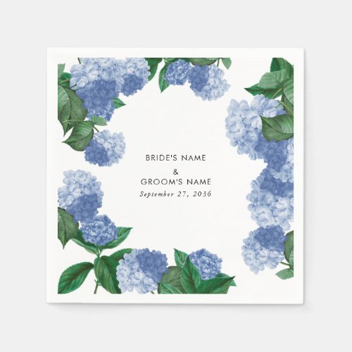 Blue Hydrangea Floral Greenery Modern Wedding Napkins