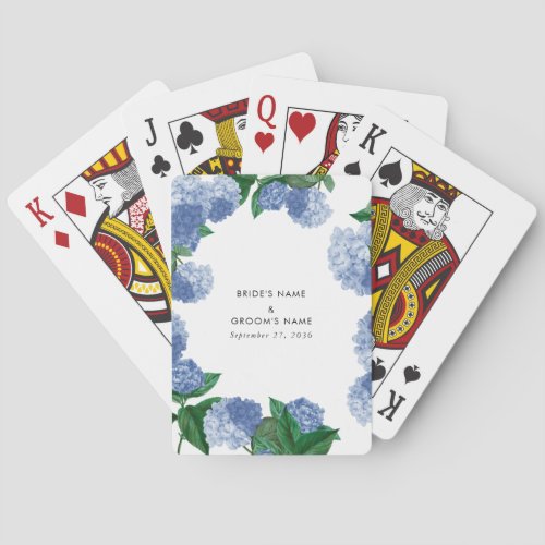 Blue Hydrangea Floral Greenery Modern Wedding Poker Cards