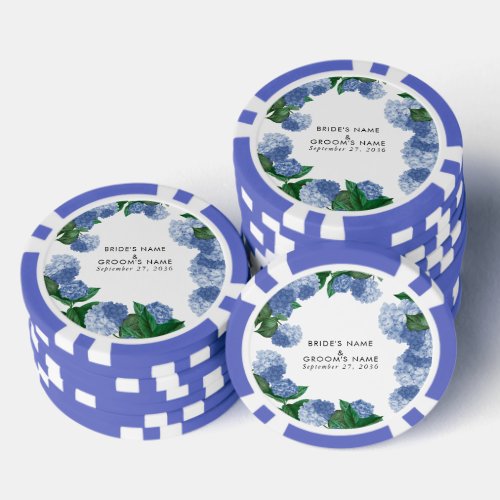 Blue Hydrangea Floral Greenery Modern Wedding Poker Chips