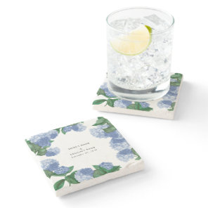 Blue Hydrangea Floral Greenery Modern Wedding Stone Coaster