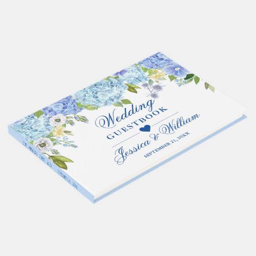 Blue Hydrangea Floral  Greenery Wedding Guest Book
