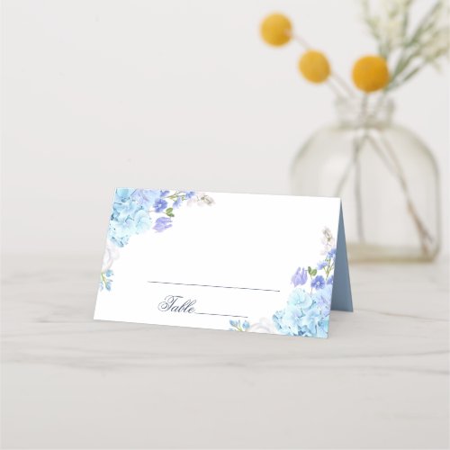 Blue Hydrangea  Floral Greenery Wedding Table Place Card