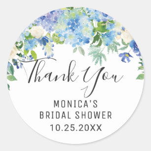 Blue Hydrangea Floral Greenery Wedding Thank You Classic Round Sticker