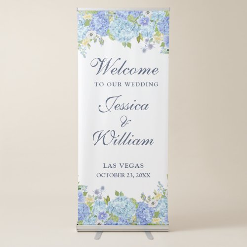 Blue Hydrangea Floral Greenery  Wedding Welcome Retractable Banner